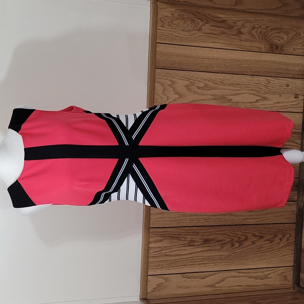 Ivanka Trump Coral Pink Black and White Colorblock Sheath Dress